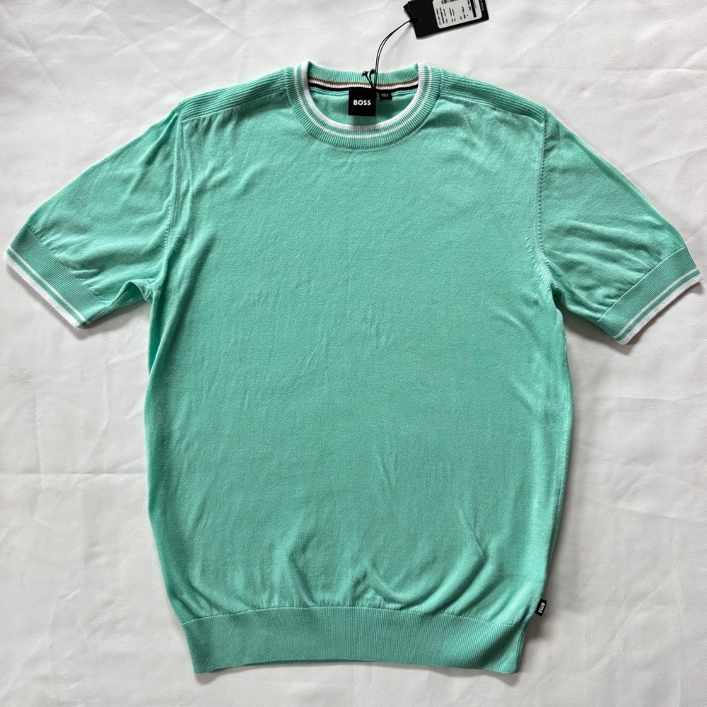 Hugo Boss Mint Green Knitted Short Sleeve Shirt - Picture 2 of 10